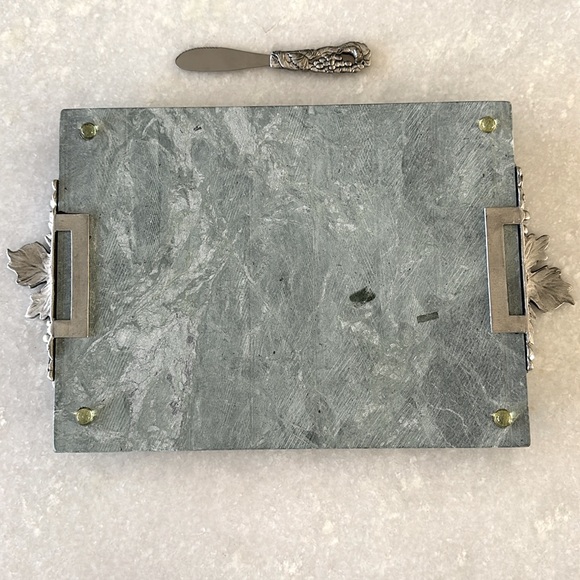 Seagull Pewter Green Marble Grapes Design Serving Cheese Board Set - Picture 2 of 8